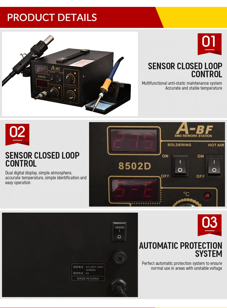 A-BF 60W Soldering Station Anti-static 2 In 1 Double Digital Display Hot Air Gun Desoldering Station