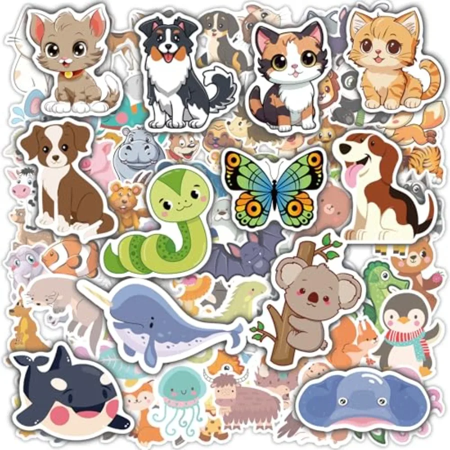 

100 PCS Cute Animal Stickers for Water Bottle Scrapbook Stickers Toys Games Crafts Activities Party Supplies Favors Teacher Pri