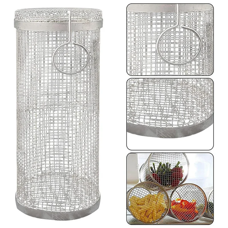 

4 упаковки, вращающаяся корзина для барбекю, сетчатая подставка из нержавеющей стали для кемпинга, пикников, уличная круглая подставка для барбекю