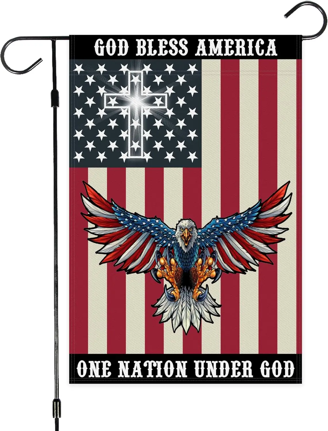 God Bless America Garden Flag One Nation Under God Flags,12x18 Inch Double Sided 3Ply, Kindness Peace Yard Sign Decorations  yyi
