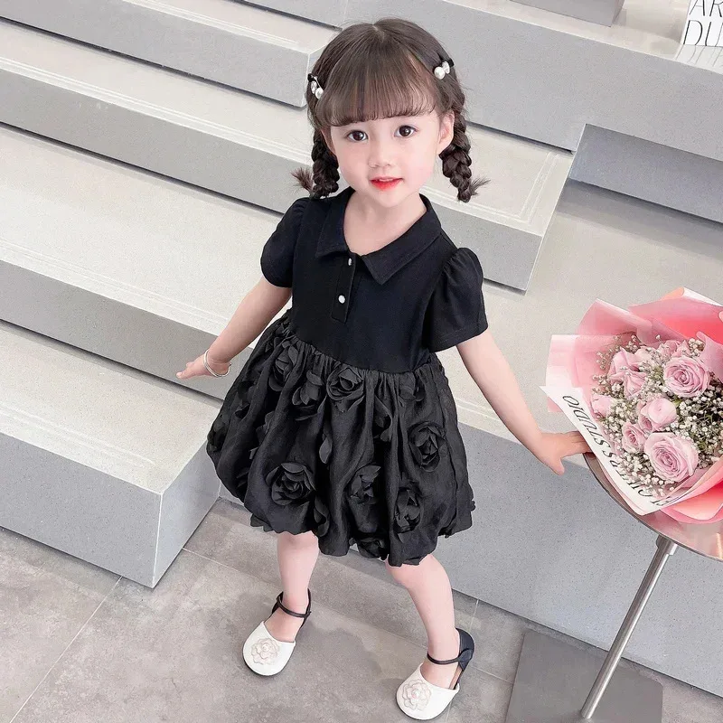 Verão bebê meninas vestido tridimensional floral vestido de princesa crianças roupas diárias praia férias crianças roupas 2-8 anos