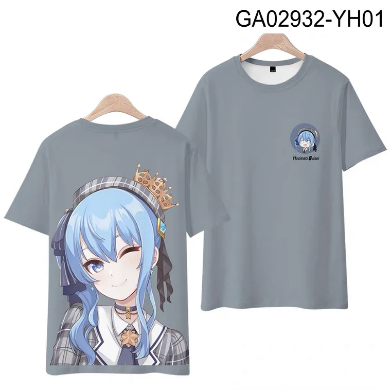 Vtuber hoshimati suisei 3D-Druck T-Shirt Sommer mode Rundhals ausschnitt Kurzarm beliebte japanische Streetwear plus Größe