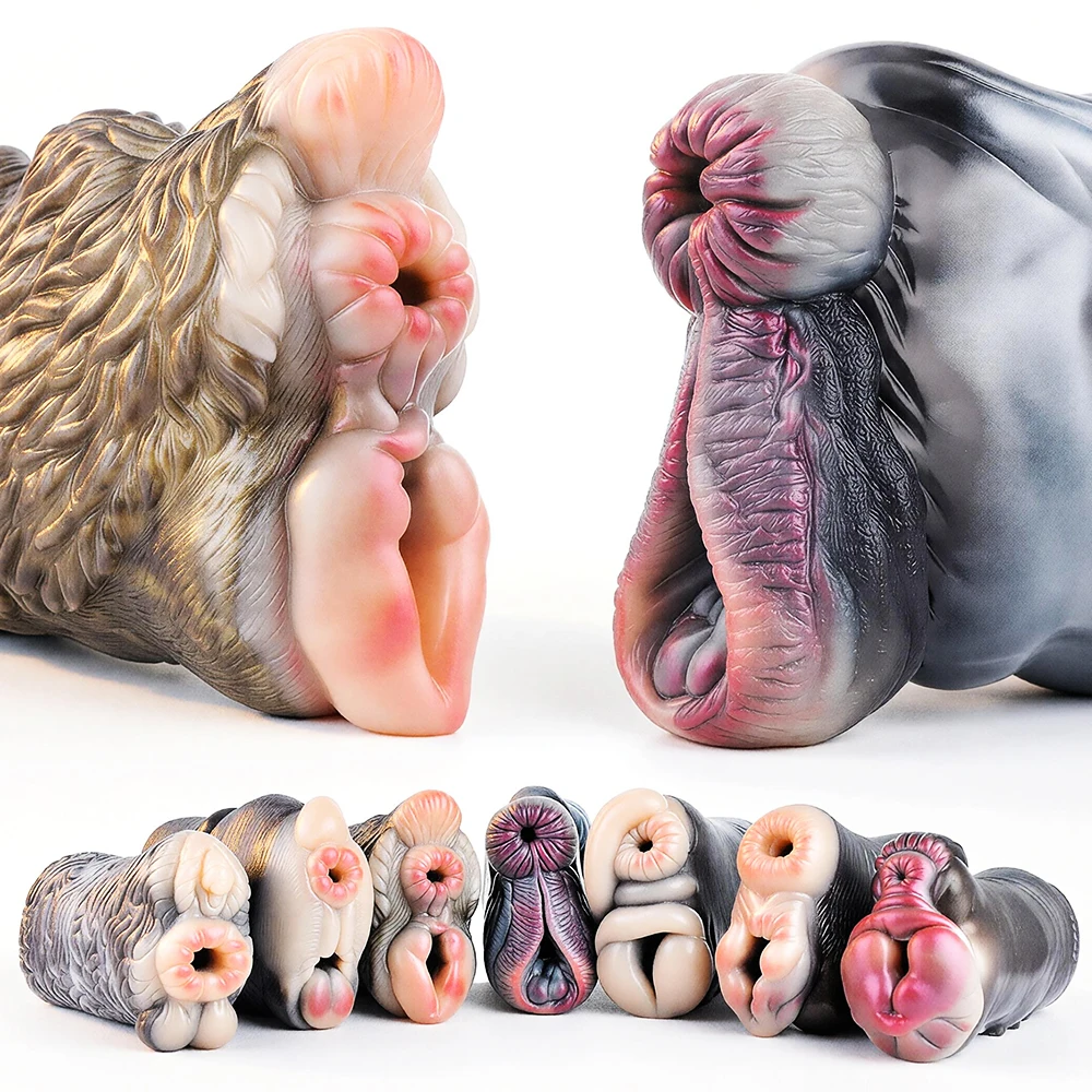 FJBHBD Lifelike Beast Themed Mens Stroker Silicone Dual Private Channel 3D Pocket Masturbator Adult Erotic Pleasure Toy For Male
