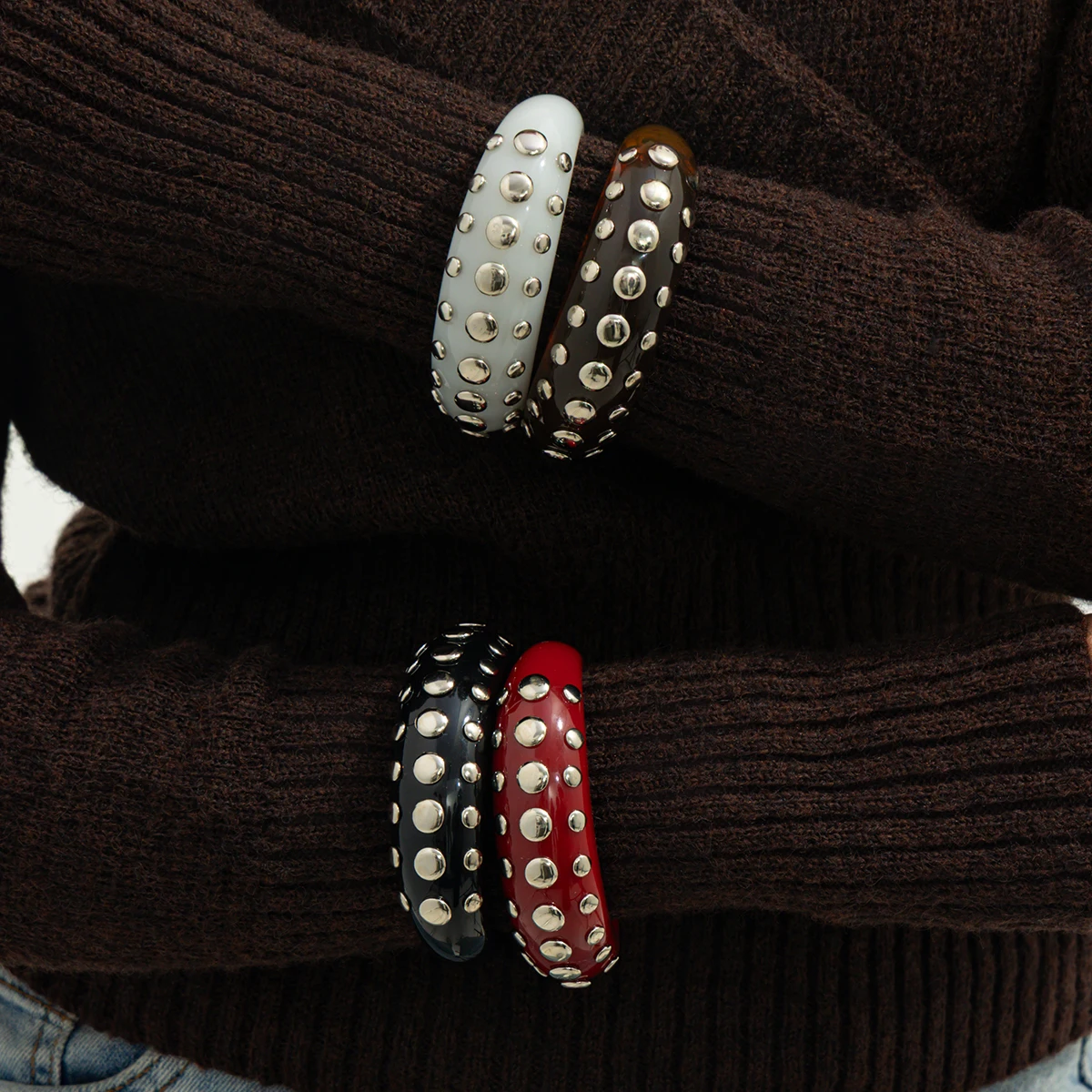 KunJoe Vintage Punk Irregular Rivet Resin Cuff Bracelet Geometric Wide Chunky HipHopFashion Bangle Jewelry Women 2026 New Gifts