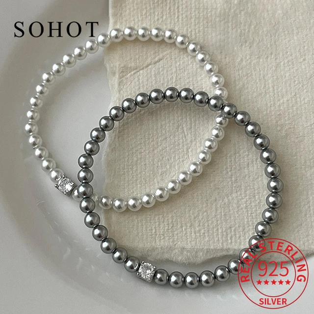 Prawdziwa 925 Sterling Silver cyrkonia muszla perła okrągła bransoletka z wisiorkiem dla kobiet modna piękna biżuteria elastyczna lina akcesoria
