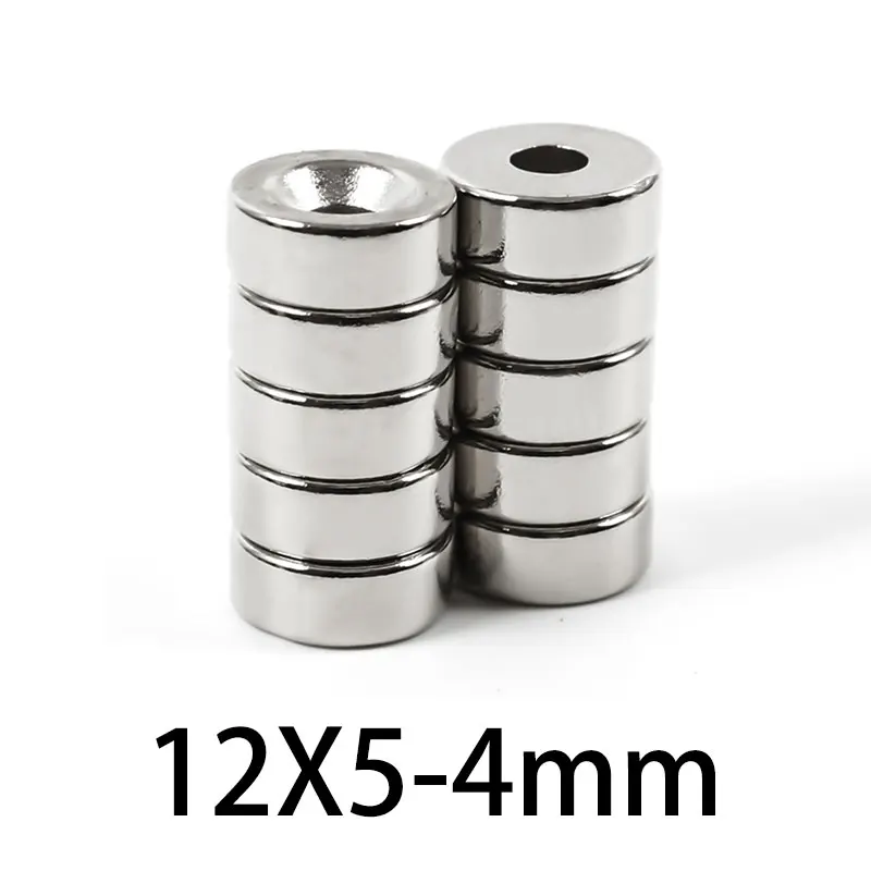 10/20/30/50/100PCS 12x5-4mm silne magnesy 12*5mm z otworem 4mm na stałe tarcza z magnesem neodymowym 12*5-4 okrągłe magnes do śrub z łbem stożkowym