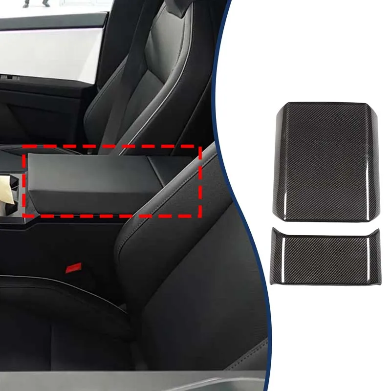 

2piece set For Tesla Cybertruck 2024+Real carbon fiber car center console armrest box panel cover decorative sticker accessories