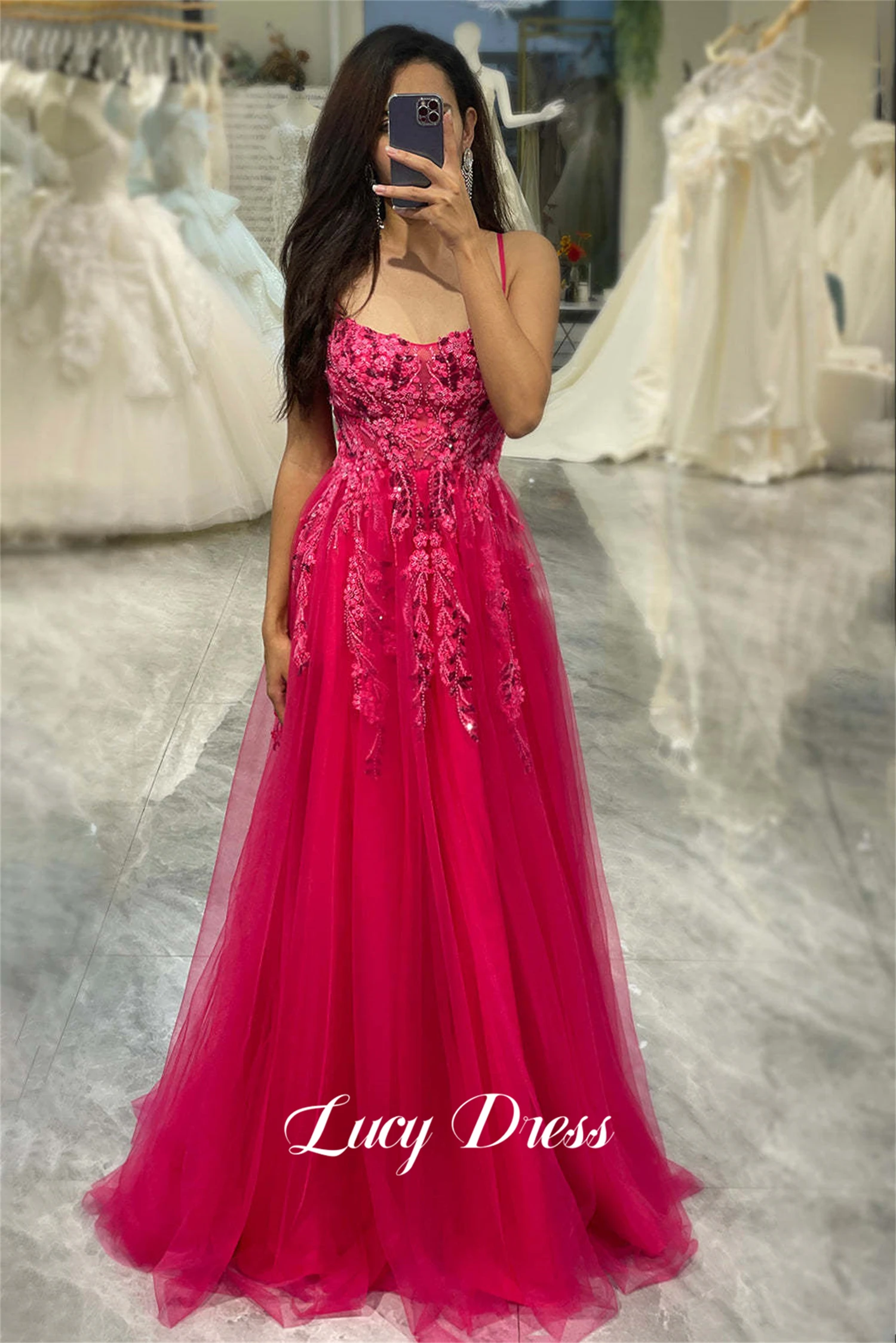 Lucy Ball Gown Line A Up Dress Flower Decoration Mesh Elegant Woman Ceremony Dresses 2024 Wedding Evening Prom Cocktail Party