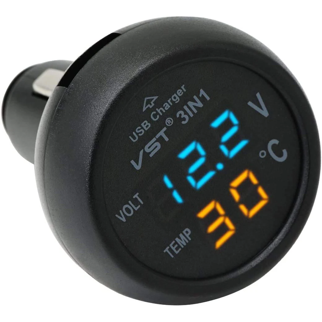12V/24V Digitale Meter Monitor 3 In 1 Led Usb Car Charger Voltmeter Thermometer Auto Batterij Monitor lcd Digitale Dual Display
