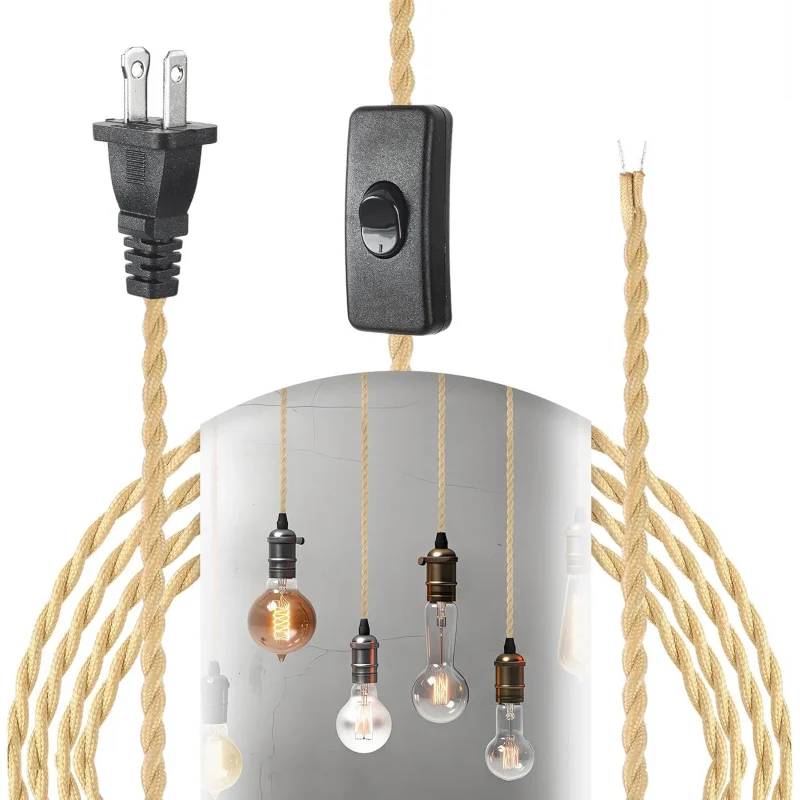 

Витой тканевый шнур лампы с выключателем и вилкой, тканевый электрический провод 18AWG в подвесном светильнике