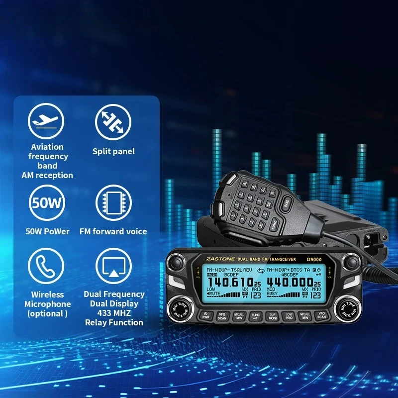 

D9000 Автомобильная рация Радиостанция 50 Вт UHF/VHF 136-174/400-520 МГц Двусторонняя радиолюбитель ВЧ-трансивер