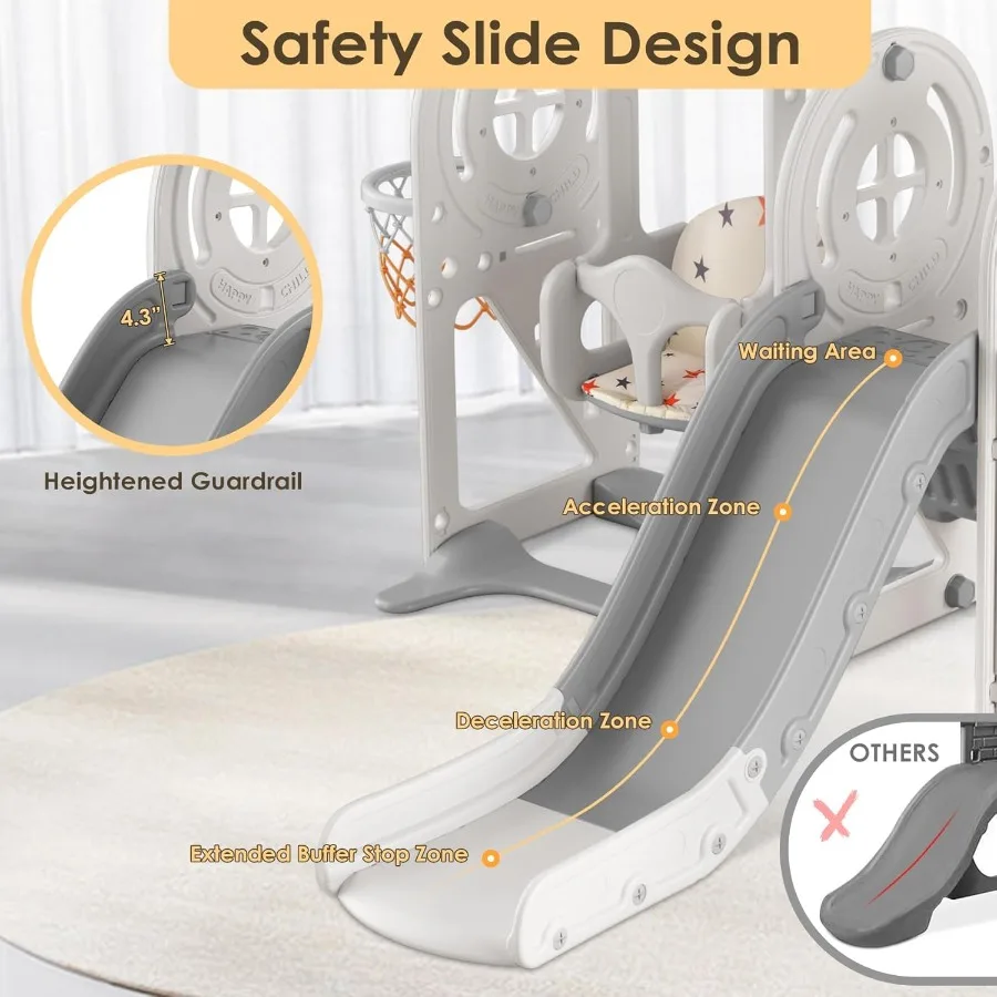 5 in 1 Toddler Slide and Swing Set Baby Slide for Toddlers Age 13 Bus Themed Toddler Playset with Basketball Hoop Indoor Outdoo
