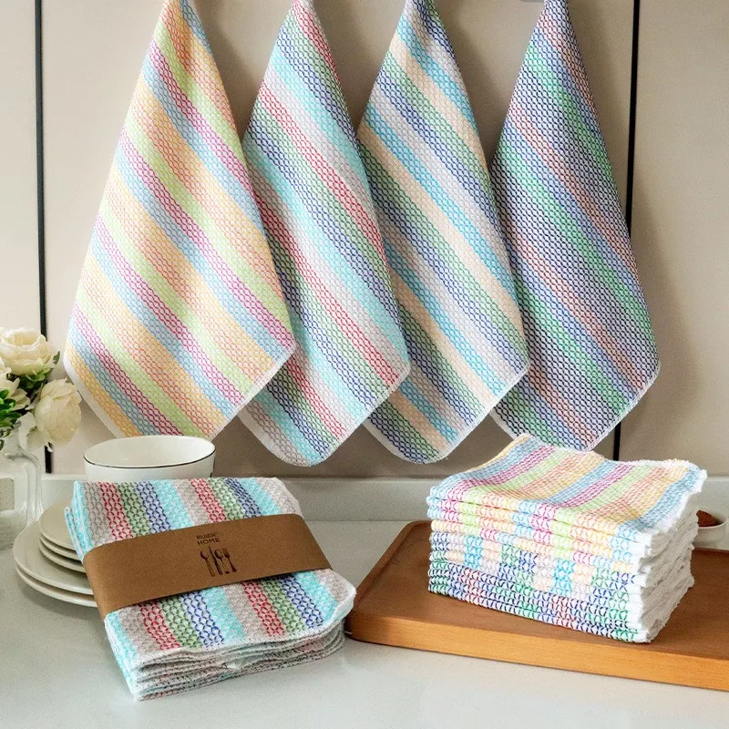 

4Pcs/pack 35x35cm Square Cotton Household Cleaning Tools Kitchen Towels Dishwashing Cloth Striped Scouring Pads