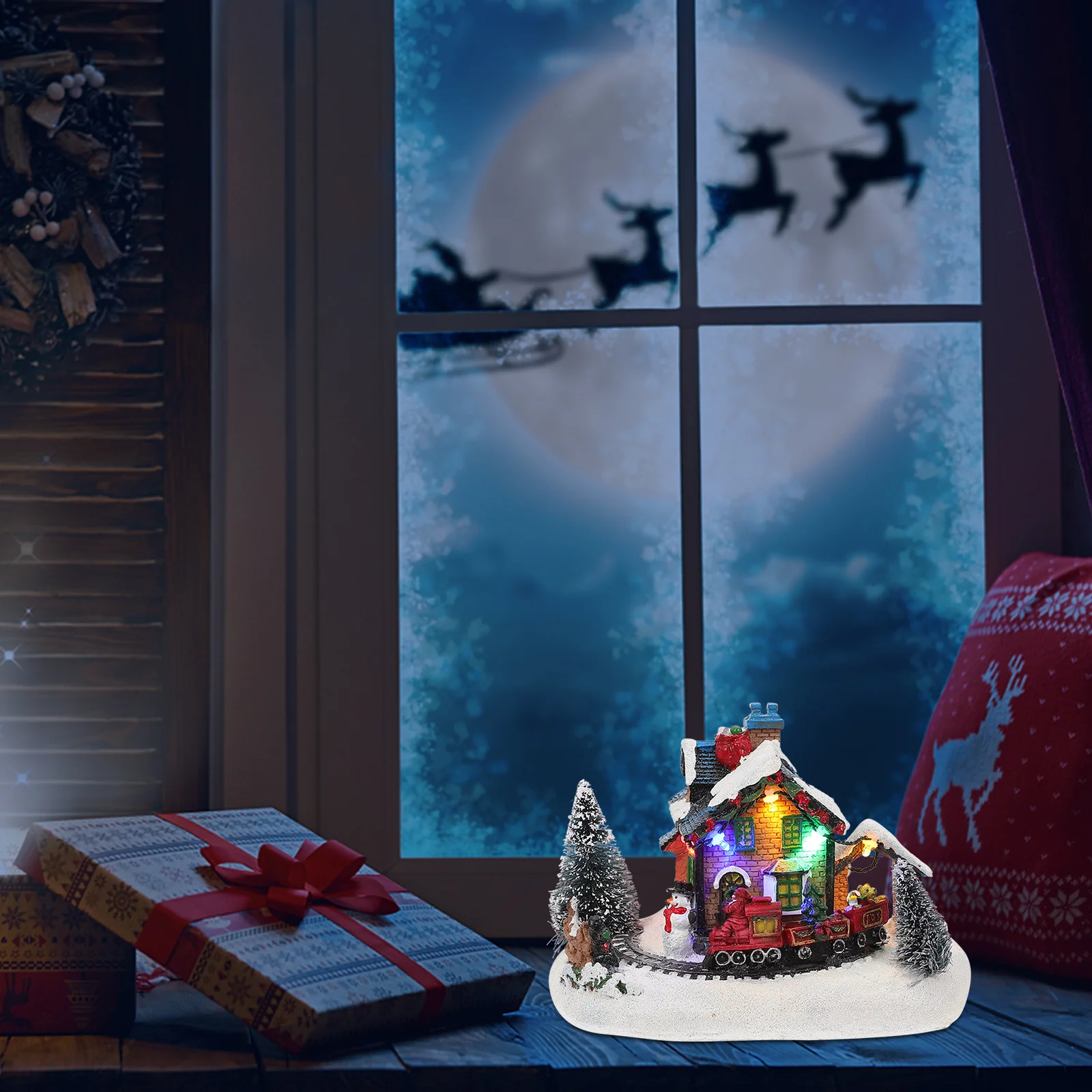 

1Pcs Resin Luminous Christmas House Decorative Ornament Xmas Party Desktop Snow Landscape Decor Mini Christmas House