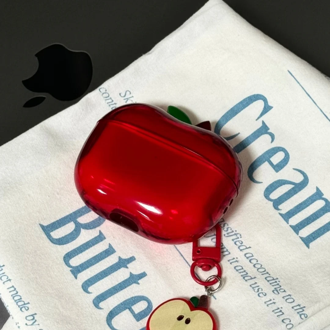 حافظة سماعة أذن شفافة على شكل أبل لأجهزة Airpods Pro 1/2/4 حافظة حماية حمراء من السيليكون هدية غطاء سماعة أذن مخصصة