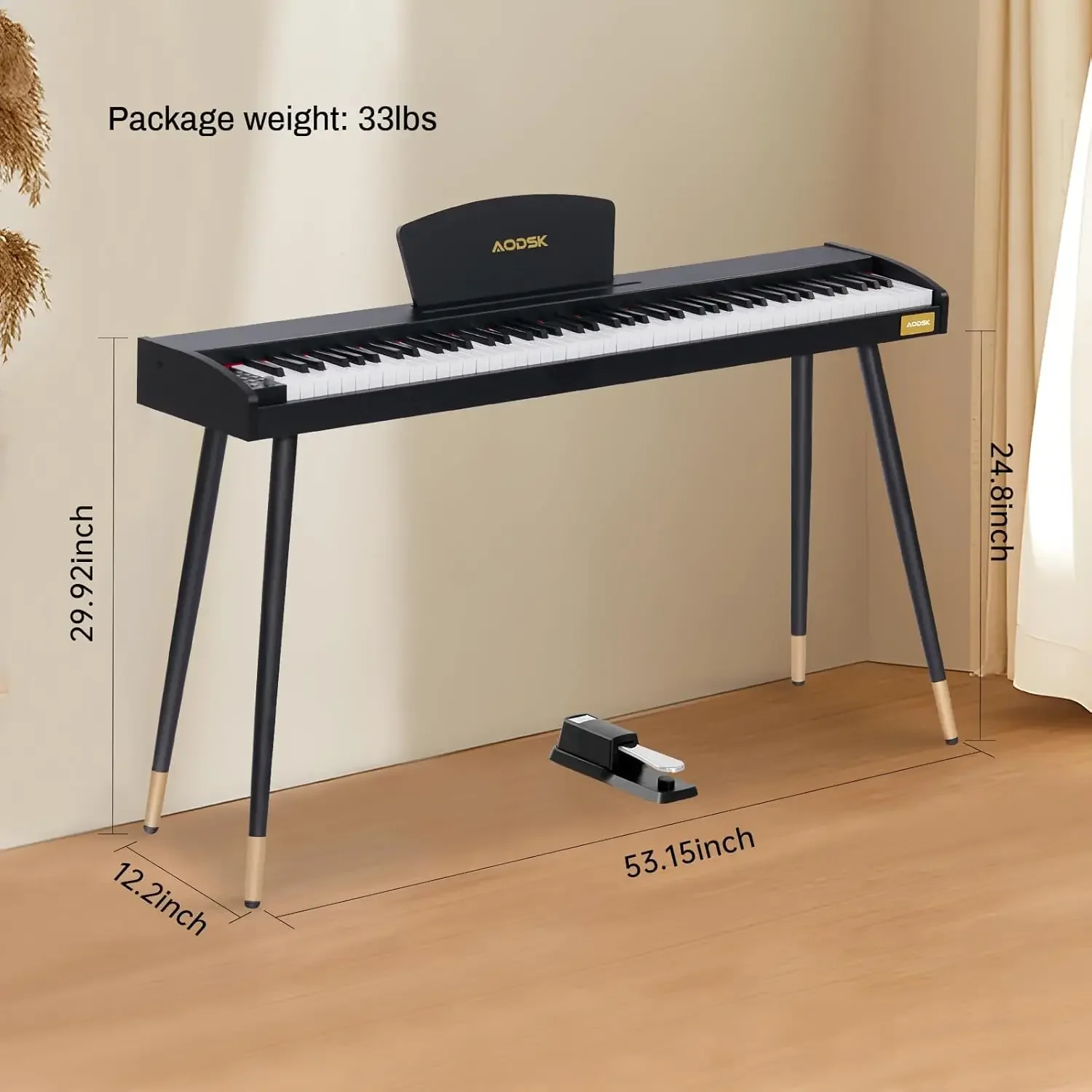 Beginner Digital Piano 88 Key Keyboard,Full-size Electric Piano for Beginners,with Sheet Music Stand,Pedal,Power Adapter,H