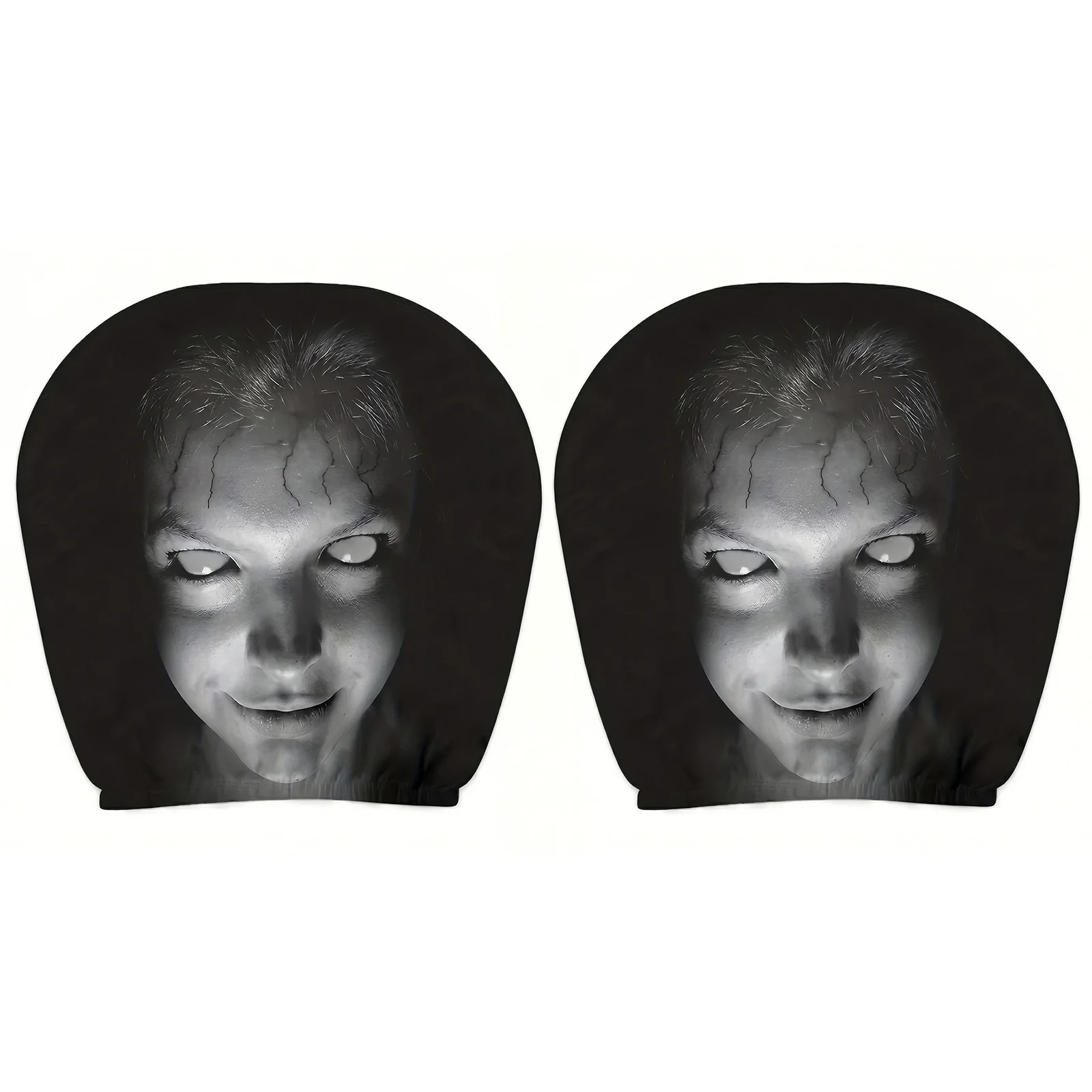 2Pcs Ghost Face Headrest Covers Breathable Stretchy Headrests Sleeve Elastic Spooky Headrests Cover Interior Accessories