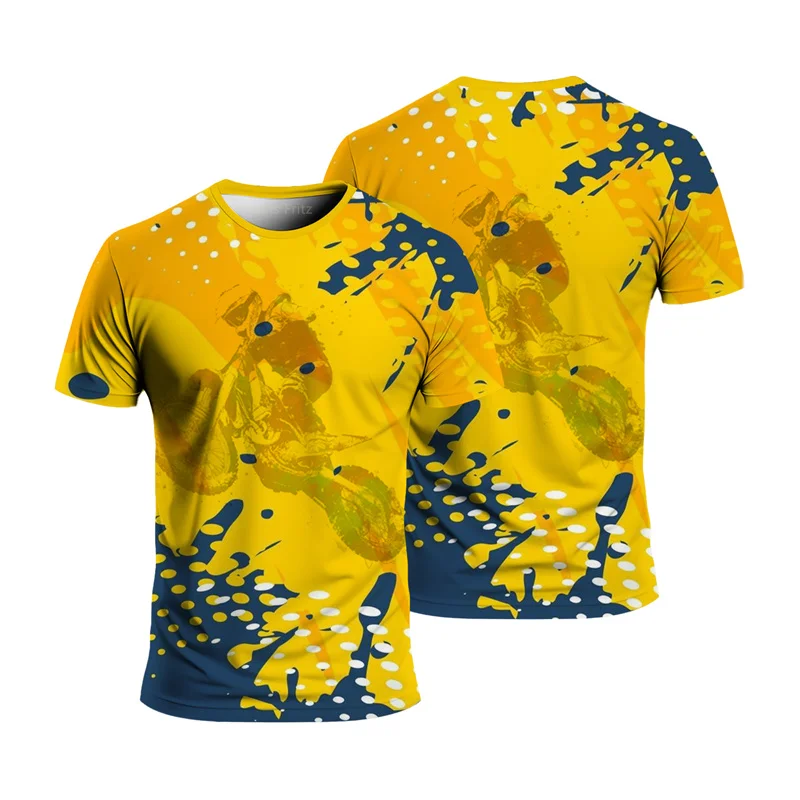 Men Gym Sportswear Short Sleeve 3D Print Loose Casual Summer Sports Fashion Shirt Harajuku Motorcycle T-Shirts Round Neck Top