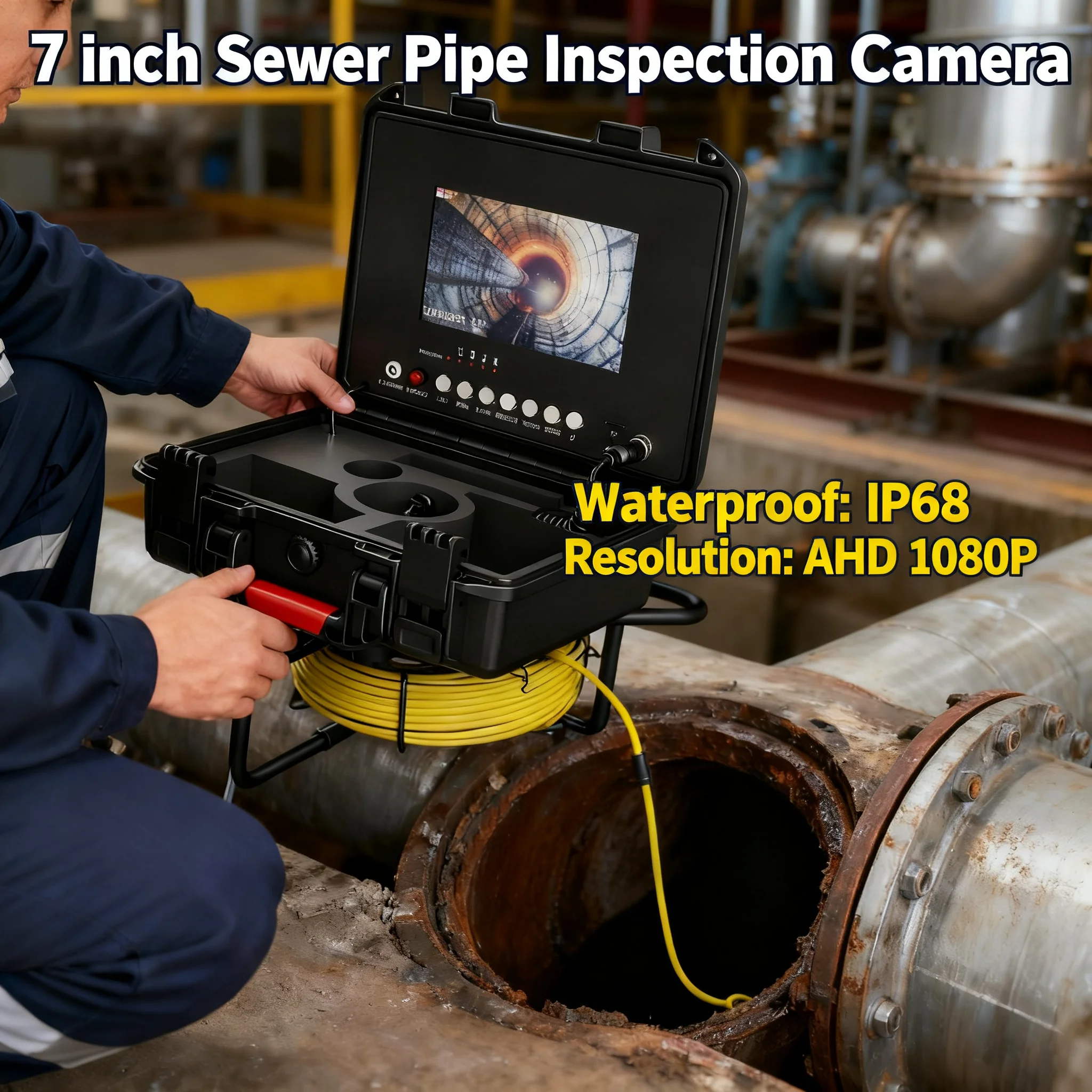 Câmera endoscópica de esgoto à prova d'água de alta definição, endoscópio industrial para inspeção de vídeo de tubulação de drenagem, transmissor 512 Hz