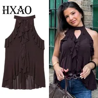 Top Y2k de verano para mujer, Top corto sin mangas para mujer, Top plisado Sexy, ropa informal coreana de estilo callejero, top de fiesta bonito marrón