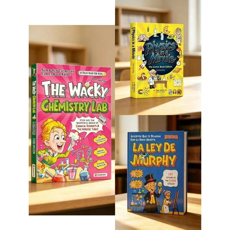 3 Books Set La Ley De Murphy + The Wacky Chemistry Lab + Physics in A Minute Kids Science Comic Book Educational for Children