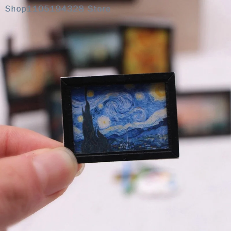 [YA]8Pcs/Set 1:12 Dollhouse Miniature Vintage Oil Painting Mural Photos Wall Picture Scene Decor Doll House Accessories