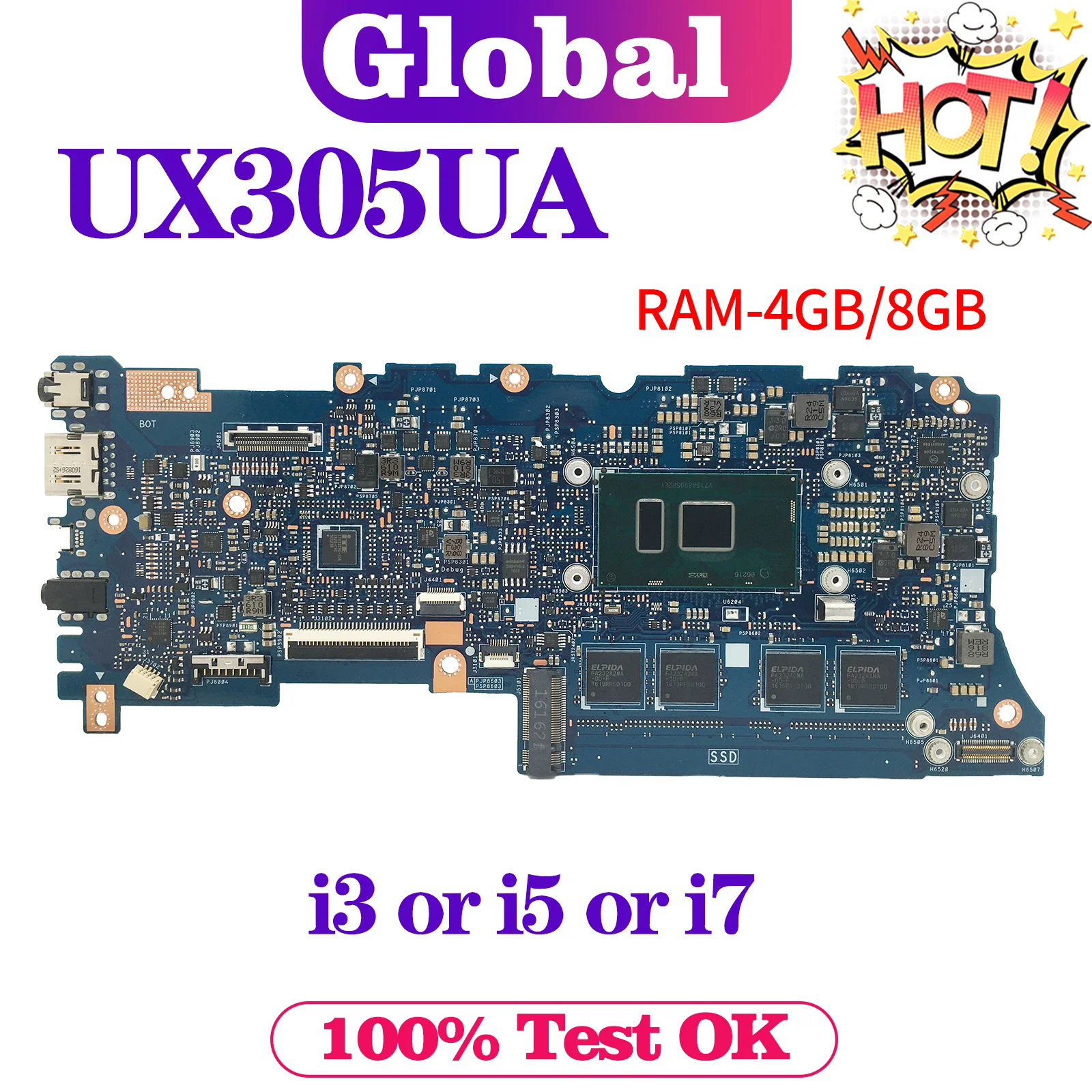 Mainboard For ASUS Zenbook UX305UA UX305U UX305 U305UA Laptop Motherboard i3 i5 i7 6th Gen 4GB/8GB-RAM