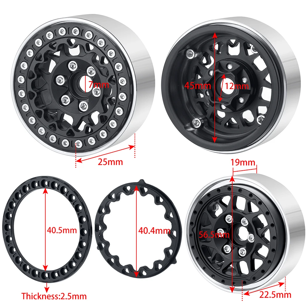 MIBIDAO 4Pcs 1.9 inch Beadlock Wheel Rims & Outer Rings for 1/10 RC Crawler Car Axial SCX10 90046 AXI03006 TRX4 D90