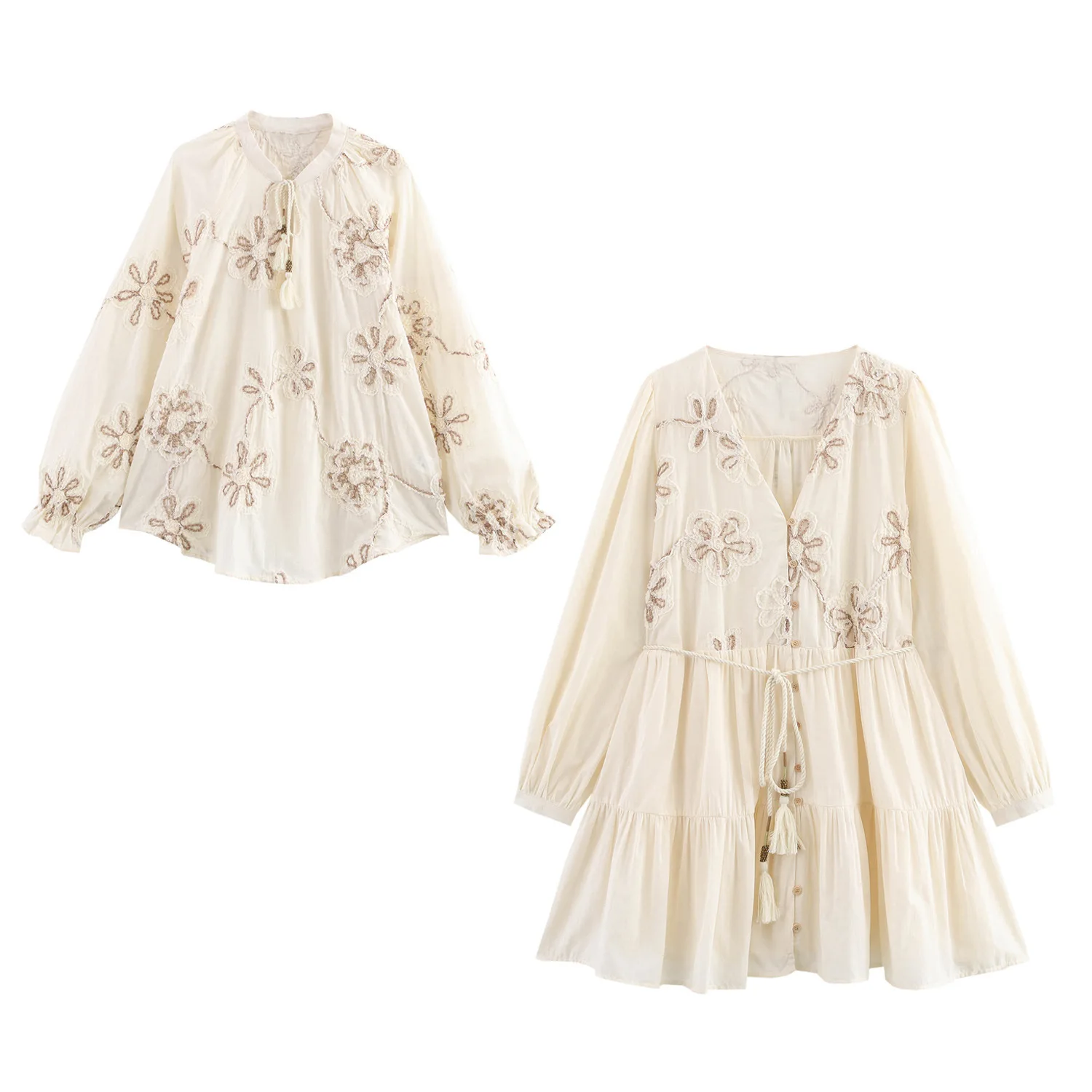 

2025 European And American Style Spring Women's Long-sleeved Stand-up Collar Flower Embroidered Shirt