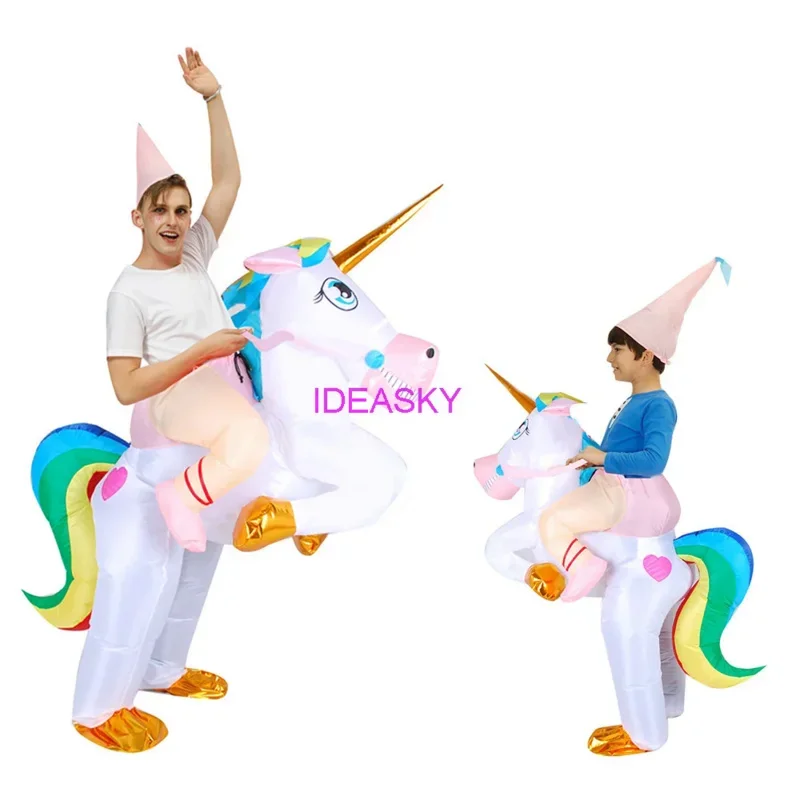 Opblaasbare Eenhoorn Kostuum Regenboog Halloween Kostuums Vrouwen Mannen Meisjes Volwassen Kinderen Carnaval Mascotte Purim Kerst Cosplay R