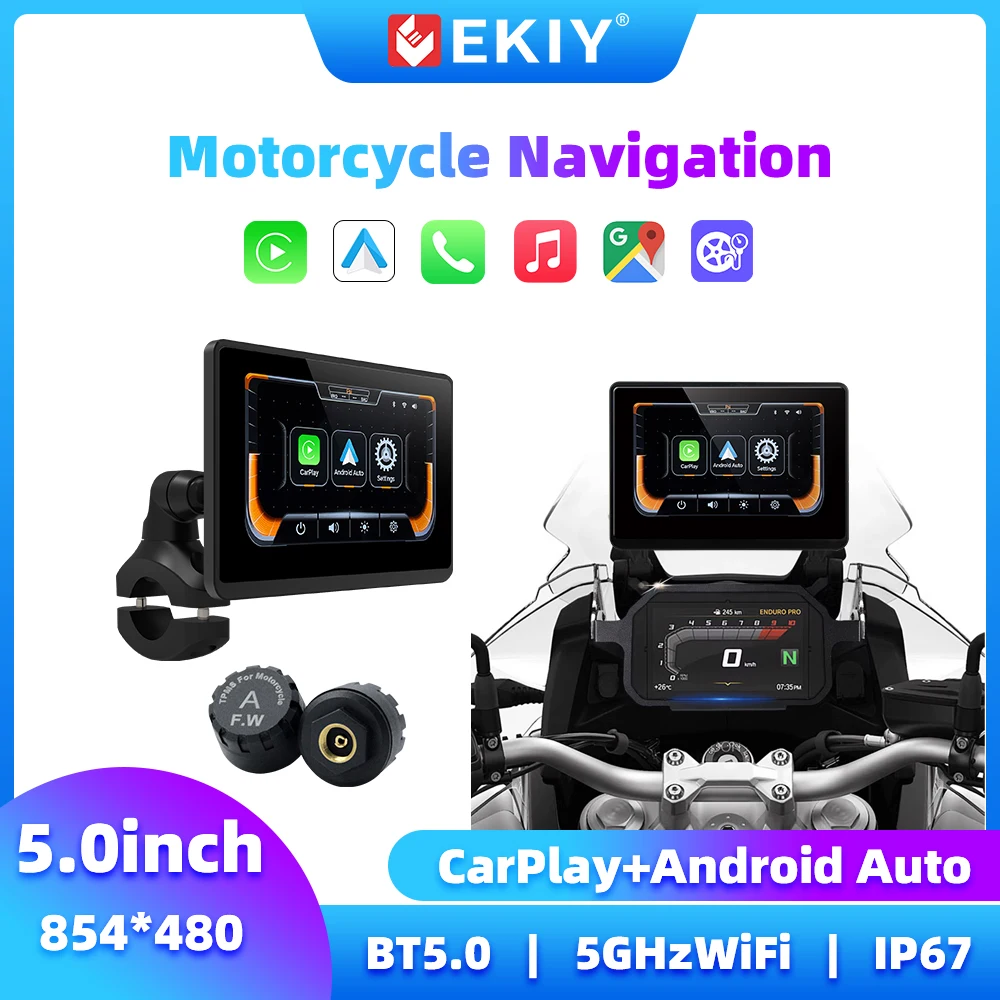 

EKIY New 5 Inch Motorcycle Navigation GPS Motorcycle Carplay Wireless Carplay Android Auto Display Monitor Motorcycle GPS Screen