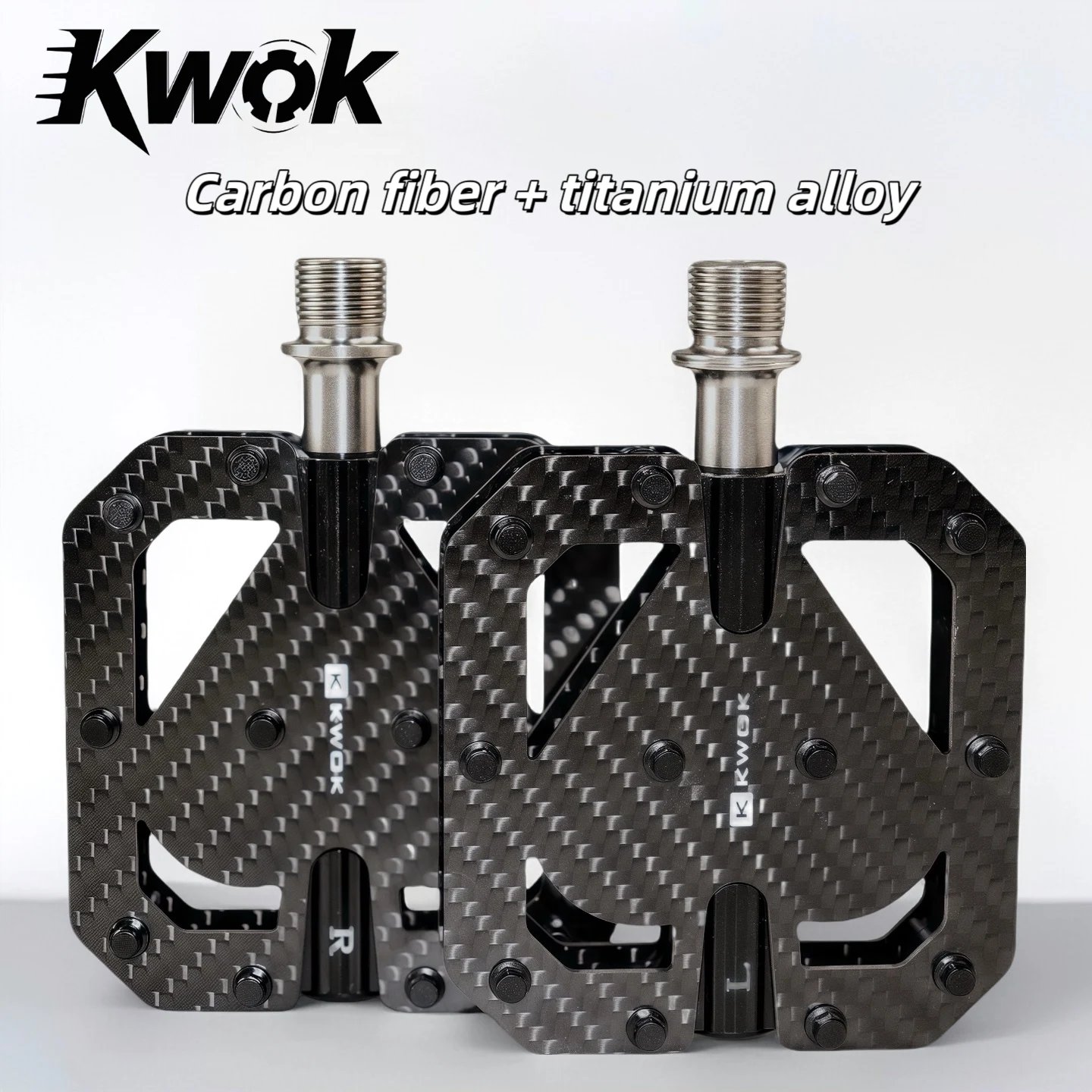 

KWOK Full Carbon Fiber Ultralight Bicycle Pedals Titanium Axle 3 Bearings Pedals MTB Road Bike Lightweight Flat Pedals