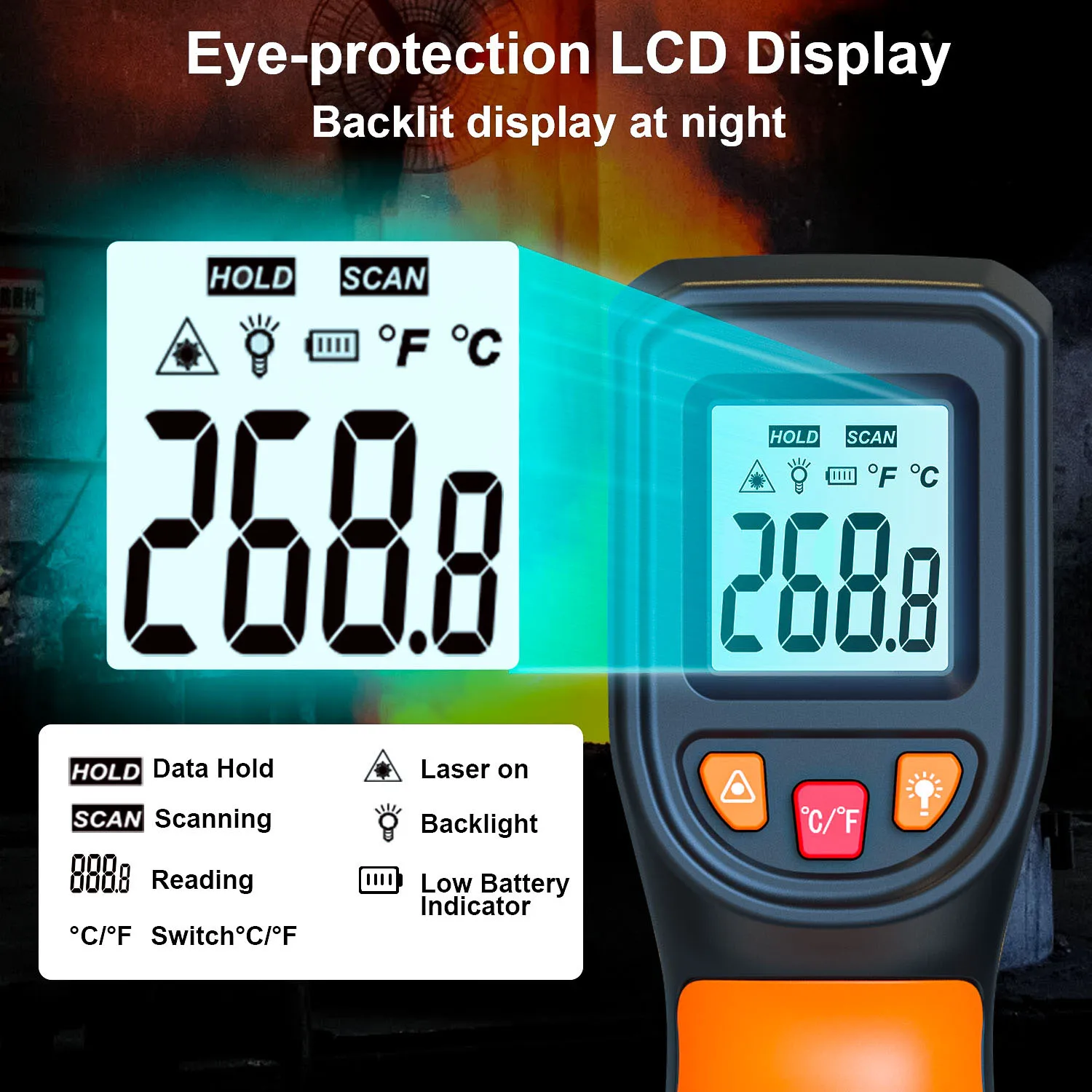 NJTY T600 T600A Infrared Thermometer Non-contact Industrial Temperature Gun - 58°F~1112 °F HD Backlit Screen for Household Use