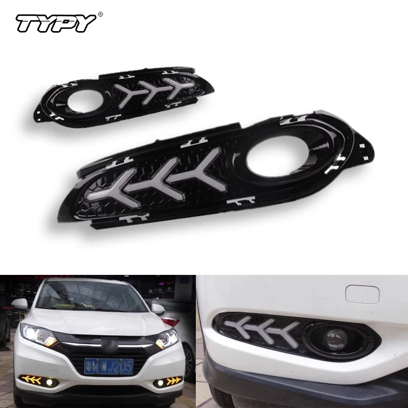 TYPY LED DRL Light Dual Color for Honda HRV 2014 2015 2016 2017 Fog Lamp Decorative Automotive Lights Exterior Accessories