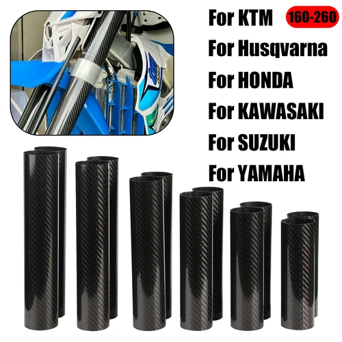 Protectores de fibra de carbono para horquilla delantera de motocicleta, 160-260mm, para KTM, Honda, Yamaha, Kawasaki, Suzuki CRF CR, YZF, EXC, SXF, XC, XCF, XCW