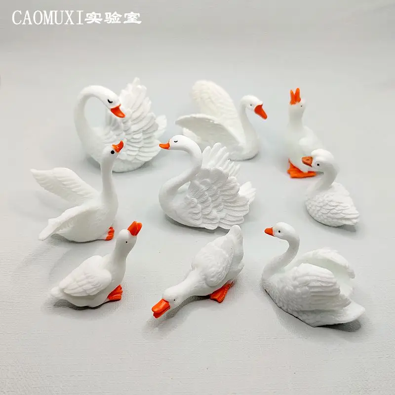 Simulated animal model miniature swan cartoon doll mini white goose figure doll micro landscape ornament