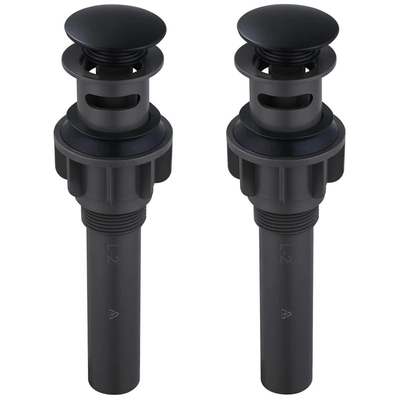 

A24F-Bathroom Sink Drain With Overflow 2 Pack, Matte Black -Up Drain Stopper Vanity Sink Clicker Drain Stopper