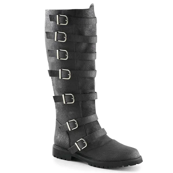 Vintage Mittelalterliche Gotische Ritterstiefel Unisex Multi-Schnallen PU-Lederschuhe für Männer und Frauen Cosplay Halloween Karneval Party Stiefel – Detail 8
