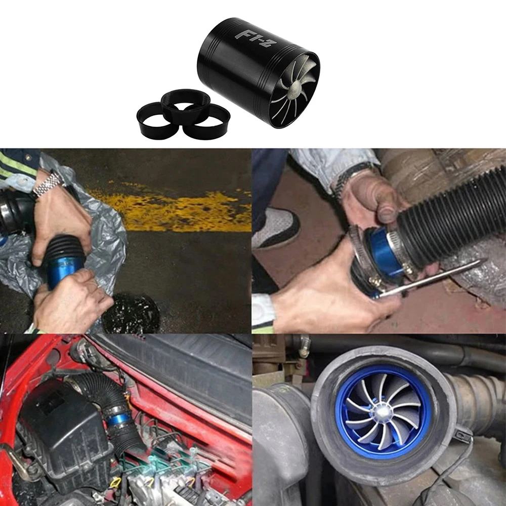 JONBO Car Turbine Supercharger kit F1-Z Double Turbine Turbo Charger Air Intake Gas Fuel Saver Fan for Air Intake Hose 65-74mm