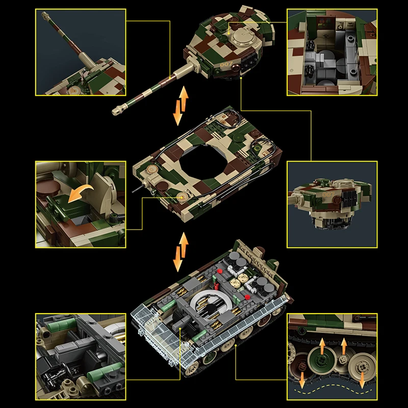 1:28 German Tiger Tank Building Blocks Set, DIY Military Model Bricks Toy, Collection Gift for Adults Christmas view 4