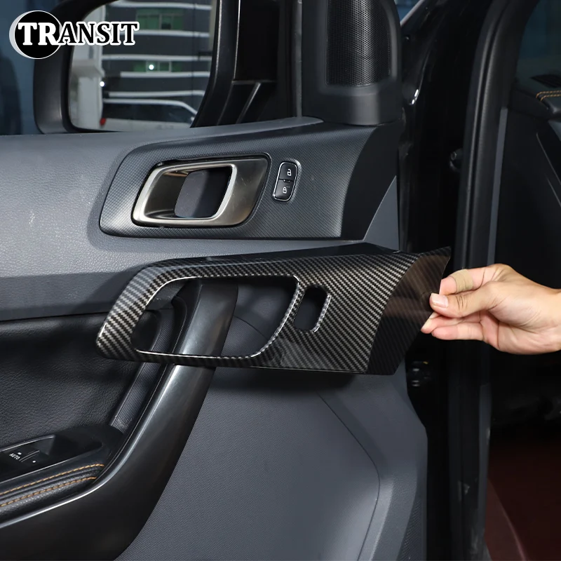 For Ford Everest 2017 ABS Carbon Fiber Texture Car Inner Door Bowl Handle Frame Decorative Sticker Car Accessories