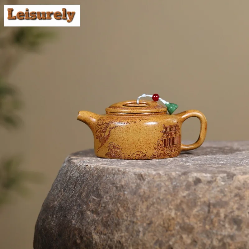 

220 мл Исин Фиолетовые глиняные чайники Ручная работа с крышкой для крупного рогатого скота Горшок для семян лотоса Сырая руда Киль Золотой песок Чайник для приготовления чая Чайный сервиз Zisha