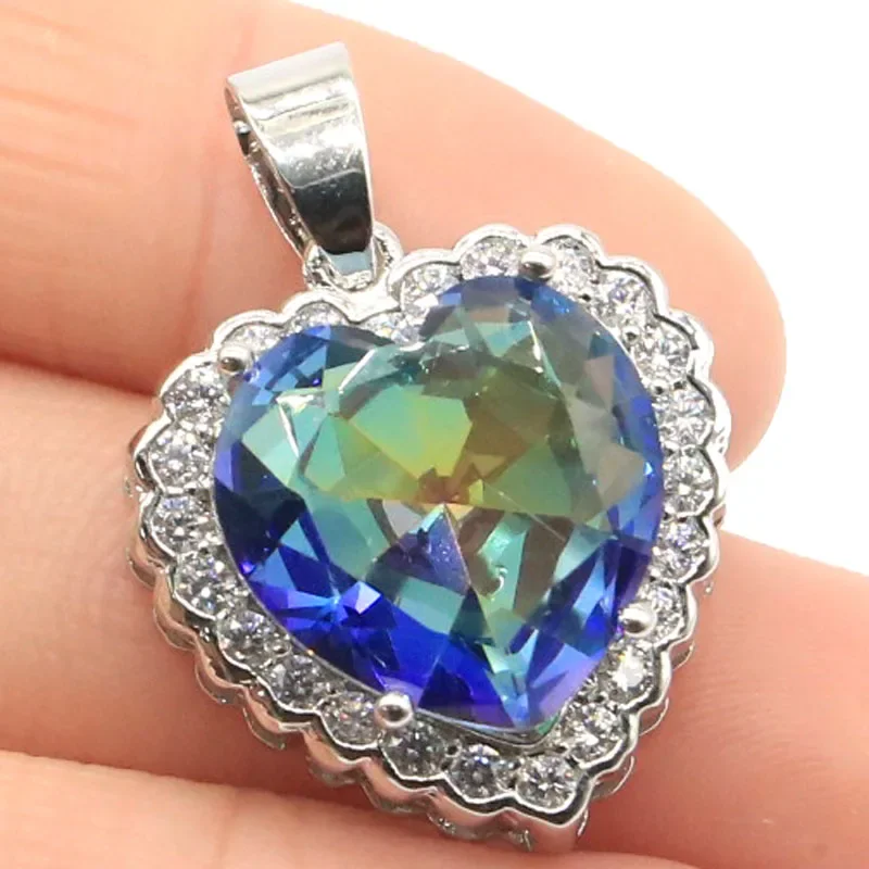 

Buy 3 Get 1 Free 6g Customized 925 SOLID STERLING SILVER PENDANT Heart Shape Green Amethyst Rainbow Mystic Topaz Blood Ruby