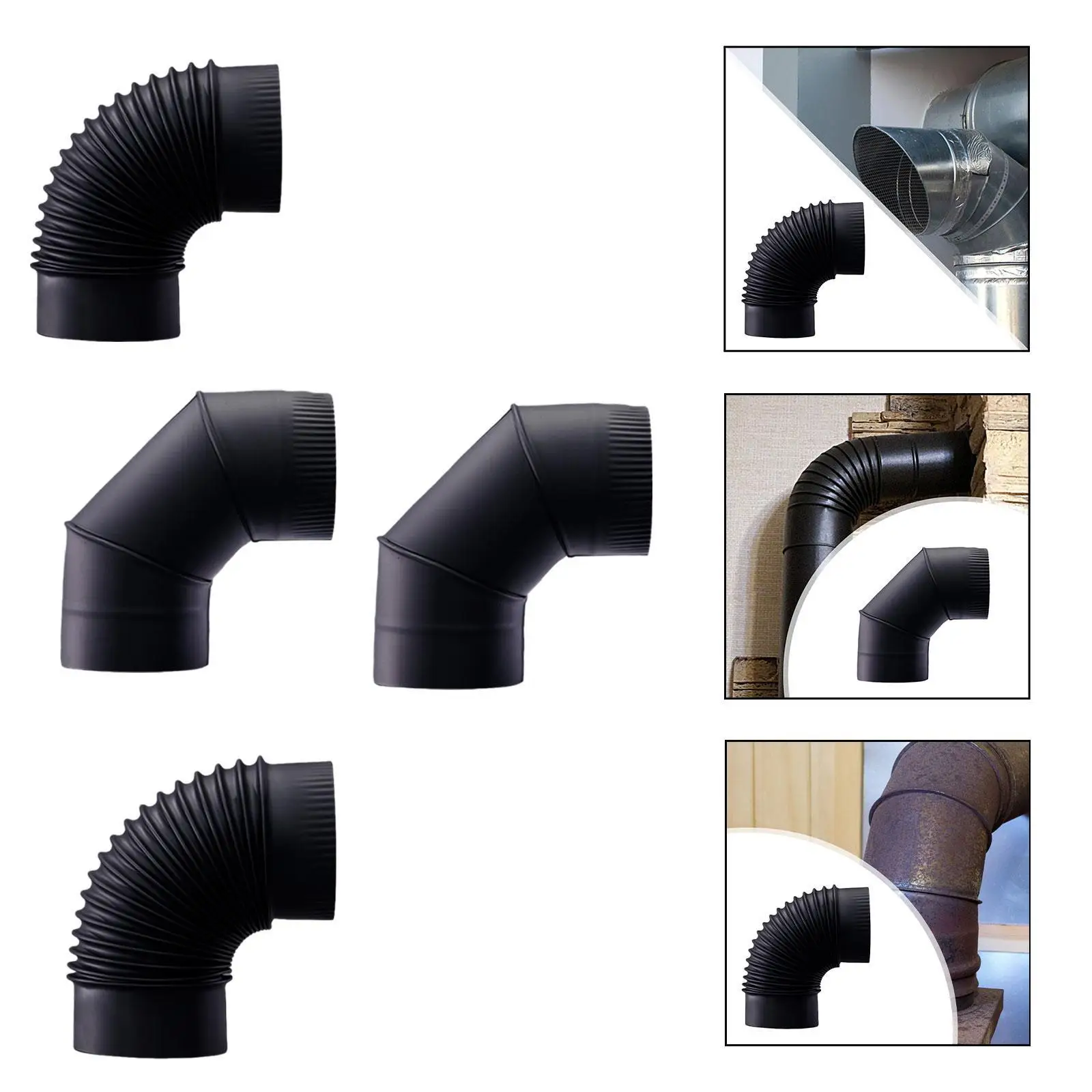 Black 90 degree oven tube arch for thermal tents, accessories, sheet, fireplace,