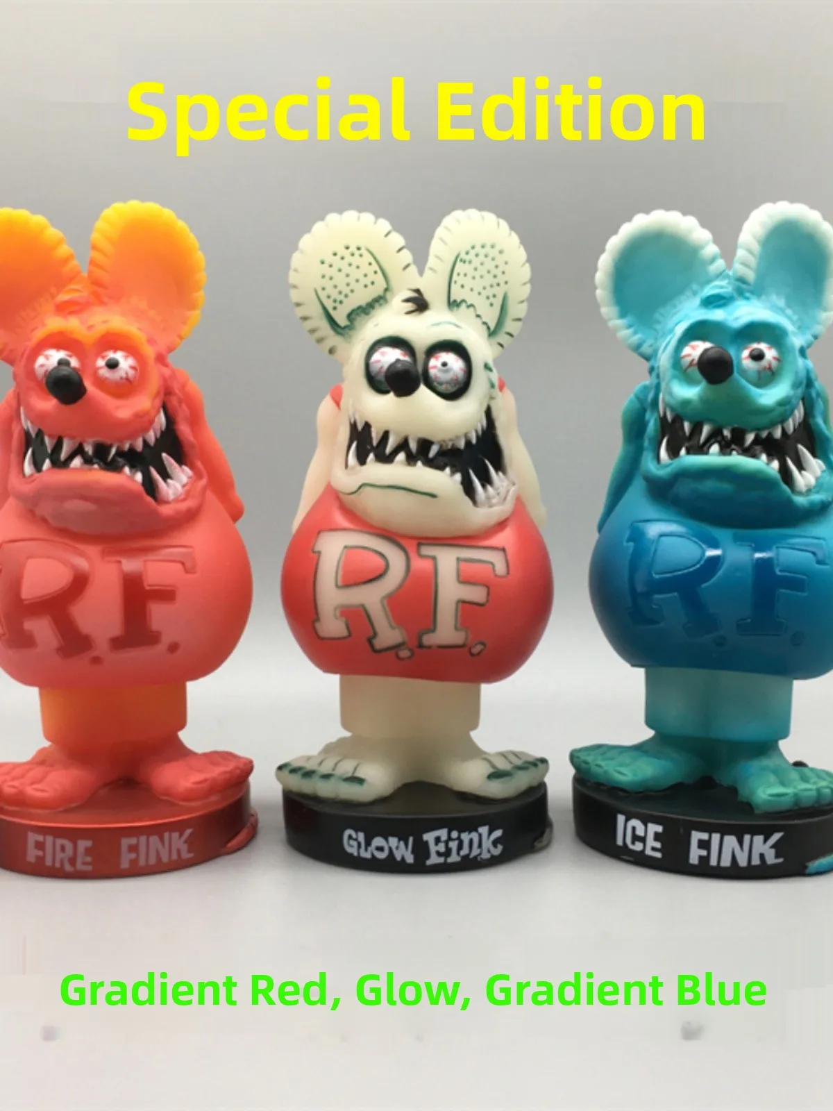 Limited Edition Glowing Rat Fink Mouse Toy Car Decorative Figurine Oscillating Head Design Gradient Color American Artist Col...