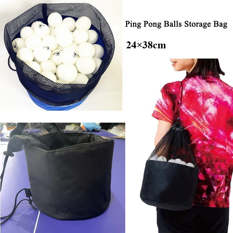 Holds 200 Balls Ping Pong Balls Storage Bag Storing Collector with Drawstring Standable Black Multi‑Ball Bag for Table Tennis