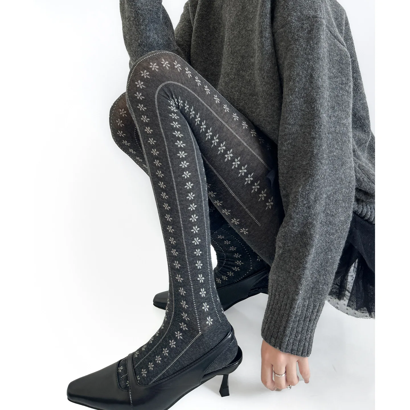 Autumn Winter Floral Vertical Striped Women Tights Pantyhose Flat-knit Ribbed Women Tights Underwear Leggings Sweet Stockings