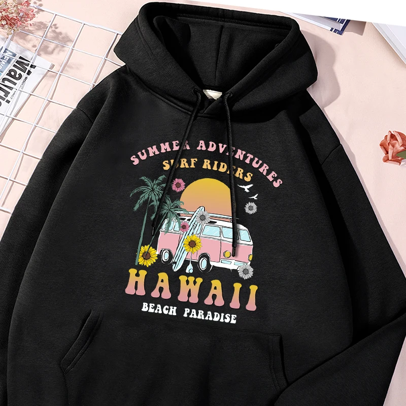 

Hawaii Beach Paradise Print Sweatshirt Female Warm Fleece Hooded Autumn Versatile Hoodie Casual Loose Comfortable Pullover Tops