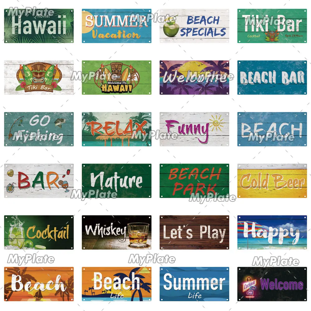 [MyPlate] Beach Life Wooden Wall Plaque Summer Sign Wood Plate Home Door Wall Deocr Decoration Man Cave Hanging Sign House Gift