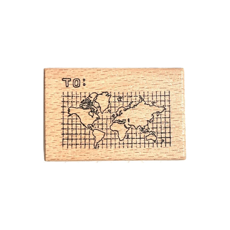 Vintage Word Map Wood Stamp for Scrapbooking Travel Journal Decoration DIY Craft Supplies Handmade Hobby Seal